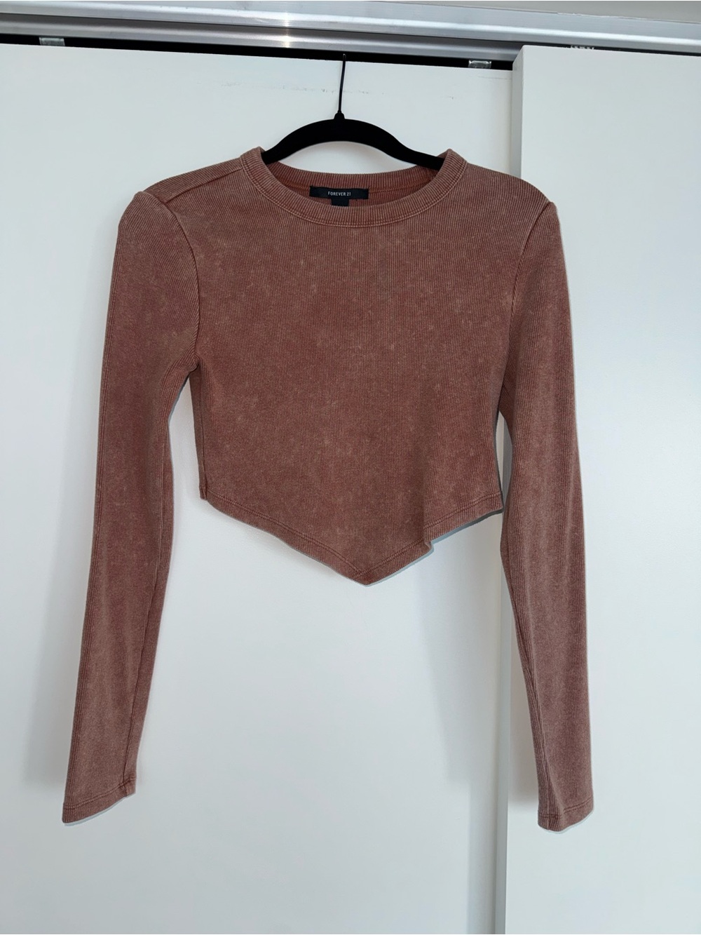 Forever 21 Mauve Rust Point-Hem Long Sleeve Crop Top